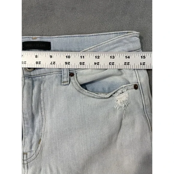 Uniqlo Jeans Womens 27 Blue Light Wash High Rise Straight Distressed Baggy - Picture 3 of 10